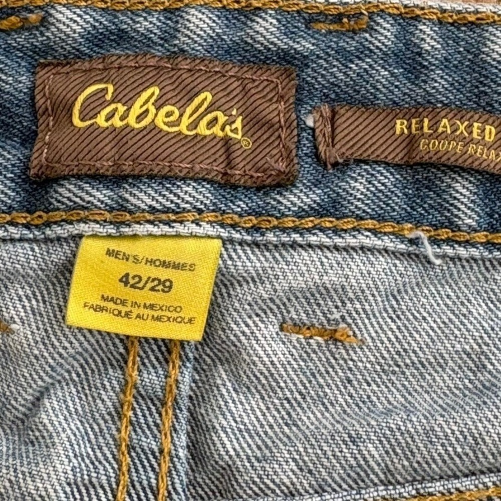 Cabelas Mens Jeans Relaxed Fit 42/29 Light Blue Wash Cotton Straight Leg Rugged - Picture 4 of 11